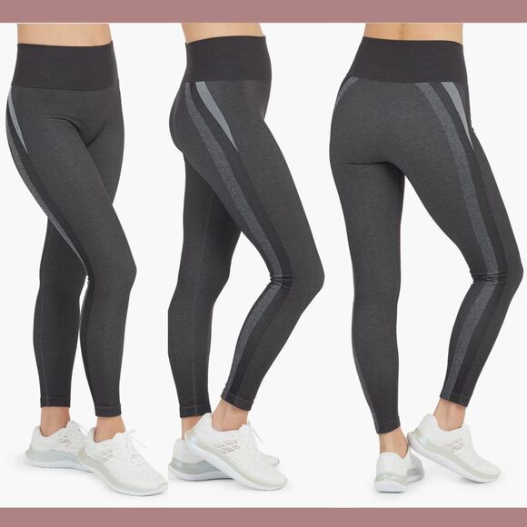NWT $88 SPANX [ Large ] Seamless Track‎ Stripe Leggings in Graphite Dust #U1101 - Picture 1 of 11